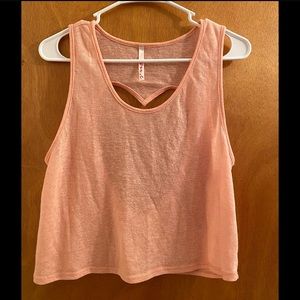 M.C Pink Sheer Heart Shaped Open-Back Crop Tank Top